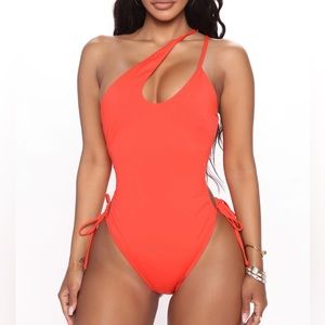 Sexy coral strappy one piece swimsuit
